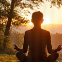 Siluetă meditând în natură